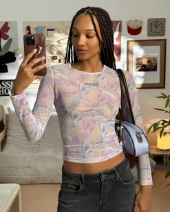 Bow Mesh Top Lilac
