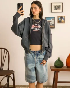 Face Denim Shorts