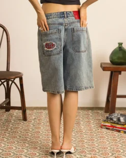 Face Denim Shorts