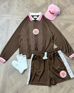 Lace Football Polo Brown