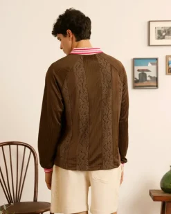 Lace Football Polo Brown