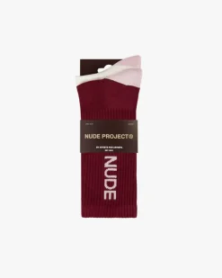 Logo Socks White/Burgundy 2Xpack