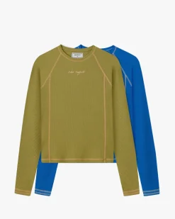 Pack De 2 Camisetas Manga Larga Waffle Verde/Azul