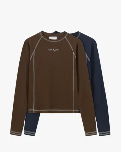 Pack De 2 Camisetas Manga Larga Waffle Marrón/Azul Marino