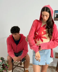 Perfect Cropped Zip-Up Hoodie Raspberry