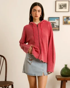 Perfect Cropped Zip-Up Hoodie Raspberry