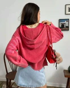 Perfect Cropped Zip-Up Hoodie Raspberry