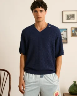 Structure Knit Polo Navy