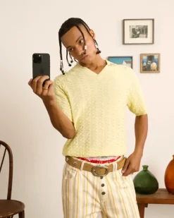 Structure Knit Polo Yellow