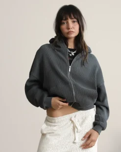 Sudadera con Cremallera Global Soon Waffle Gris Oscuro