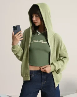 Sudadera con Cremallera Global Soon Waffle Verde