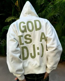 Sudadera Con Cremallera God is a DJ Blanco Crema