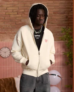 Sudadera Con Cremallera Heartbroken Blanco Crema