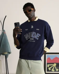 Sudadera Sin Capucha Varsity Azul Marino